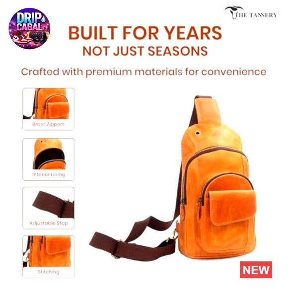 Buffalo Leather Travel Hiking Crossbody Chest Backpack Adjustable Strap main image 6